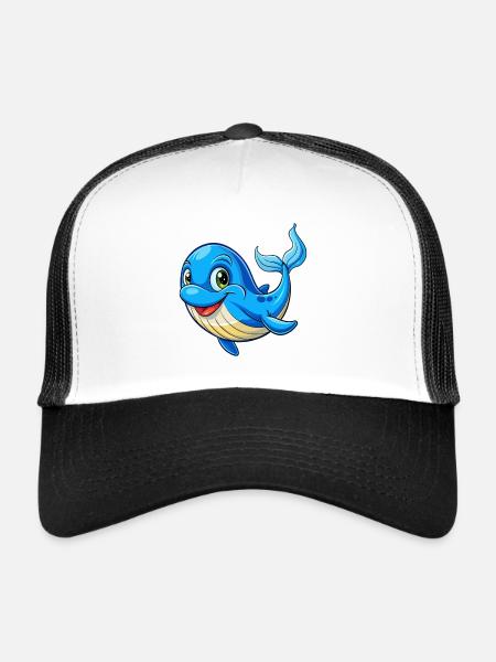 baleine bleue Mignon Personnage de dessin animé Kawaii Clipart - Casquette trucker  - blanc/noir - Devant