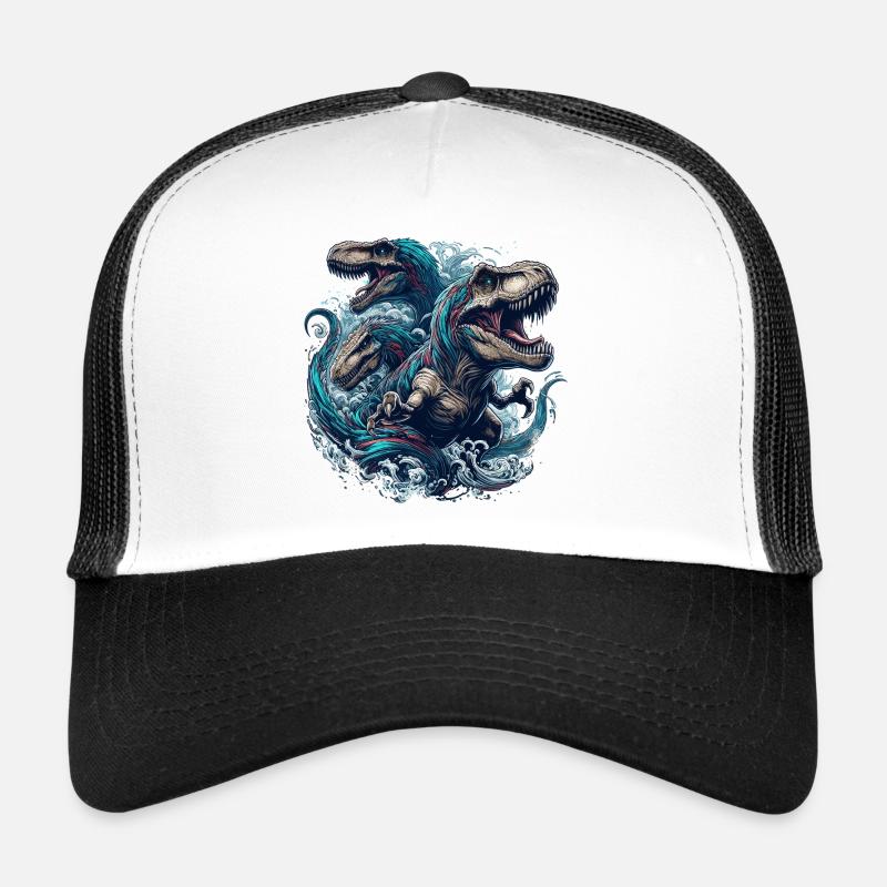 Brüllendes T-Rex Trio Dinosaurier Geschenk - Trucker Cap - Weiß/Schwarz