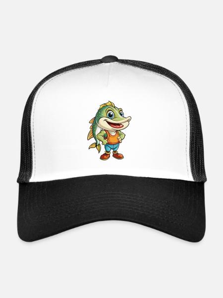 Pike Cute Cartoon Character Kawaii Clipart - Trucker Cap - white/black - Front