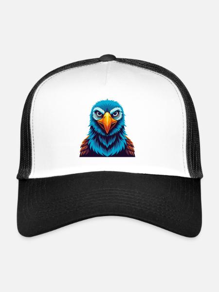 Albatross coloré Kawaii dessin animé Personnage Animal de compagnie - Casquette trucker  - blanc/noir - Devant