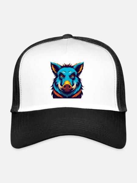 sanglier coloré Kawaii personnage de dessin animé Clipart - Casquette trucker  - blanc/noir - Devant