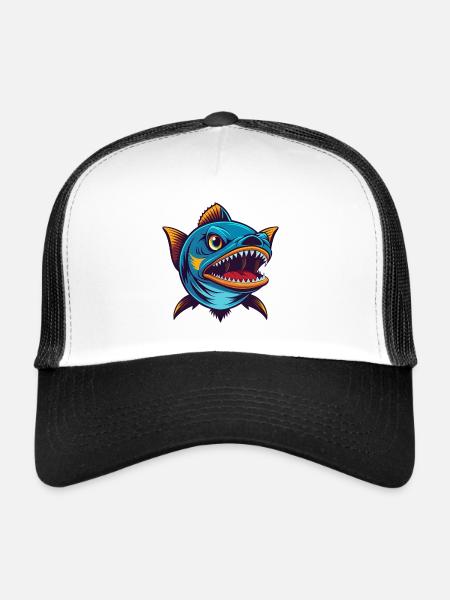 Barracuda Coloré Kawaii Dessin Animé Personnage Animal de compagnie - Casquette trucker  - blanc/noir - Devant