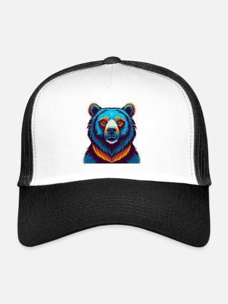 ours coloré kawaii dessin animé personnage clipart - Casquette trucker  - blanc/noir - Devant