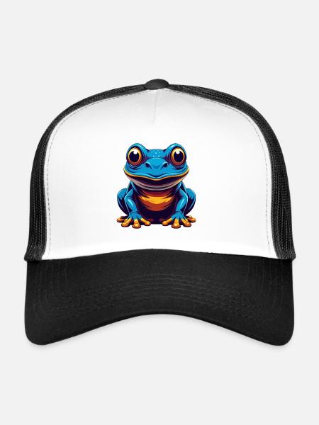 grenouille coloré kawaii personnage de dessin animé clipart - Casquette trucker  - blanc/noir - Devant