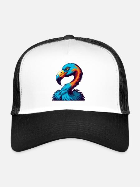 flamant rose coloré kawaii dessin animé personnage clipart - Casquette trucker  - blanc/noir - Devant