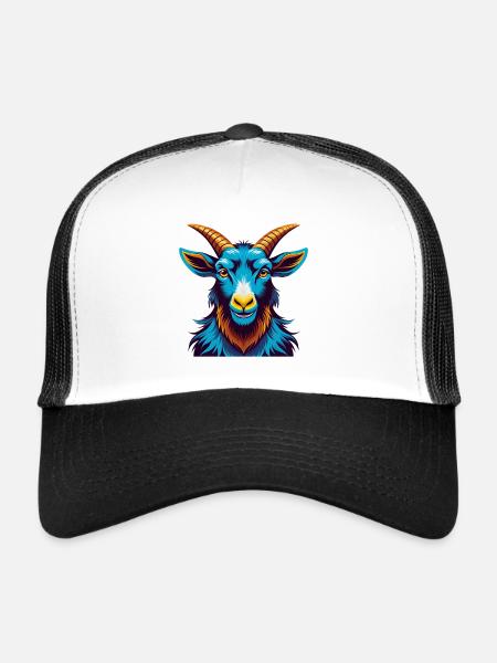 Chèvre coloré Kawaii Dessin animé Personnage Clipart - Casquette trucker  - blanc/noir - Devant