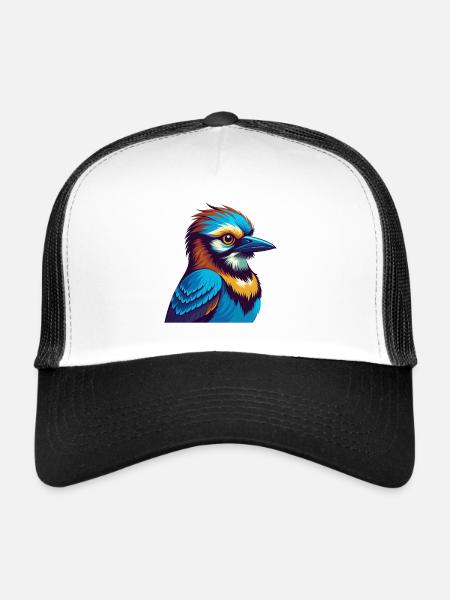 Jay Bird Bunte Kawaii Cartoon Figur Clipart - Trucker Cap - Weiß/Schwarz - Vorne
