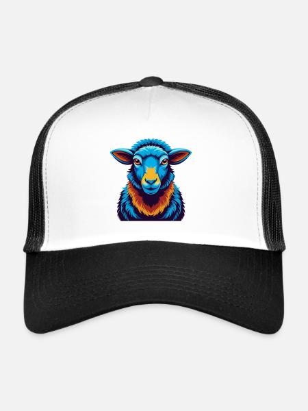mouton coloré kawaii dessin animé personnage clipart - Casquette trucker  - blanc/noir - Devant