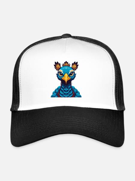 Peacock Colorful Kawaii Cartoon Character Clipart - Trucker Cap - white/black - Front