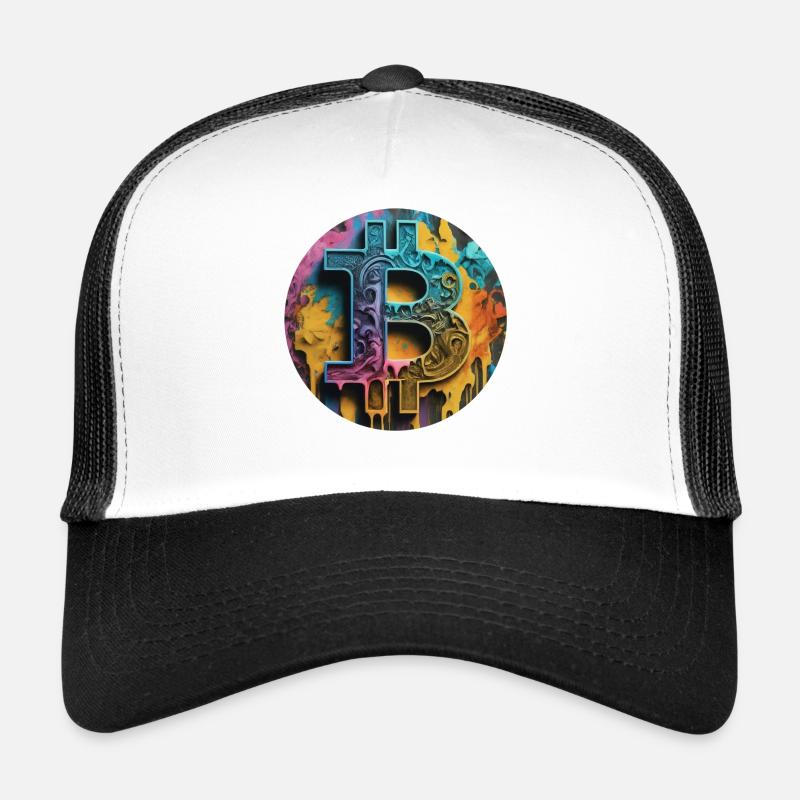 Graffiti sur le bitcoin : coloré et rebelle - Casquette trucker - blanc/noir