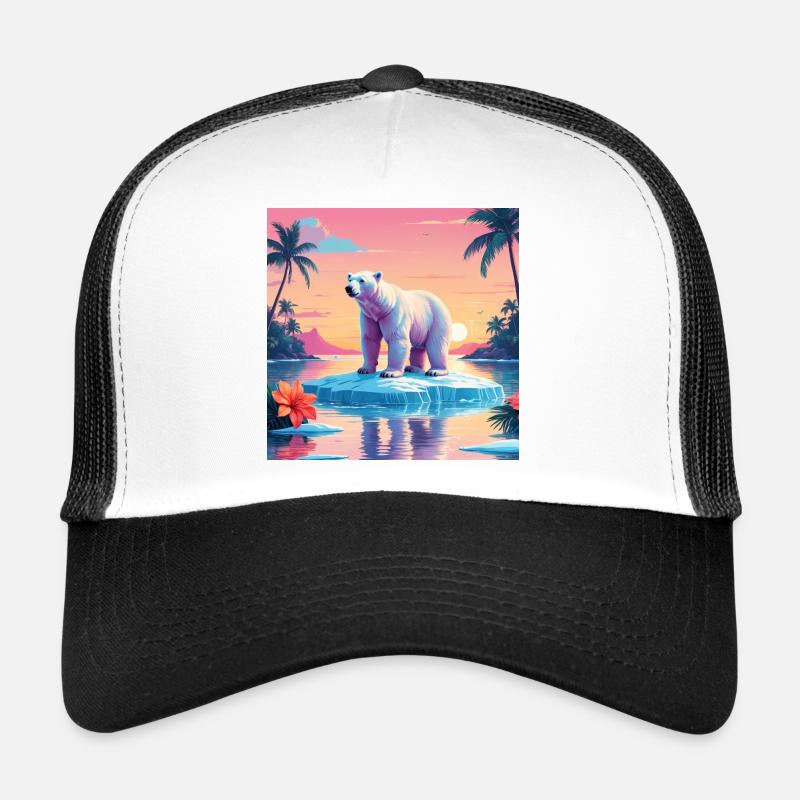 Ours blanc - Casquette trucker  - blanc/noir