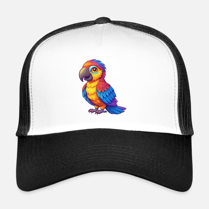 Papagei Bunte Kawaii Cartoon Figur Vogel - Trucker Cap - Weiß/Schwarz