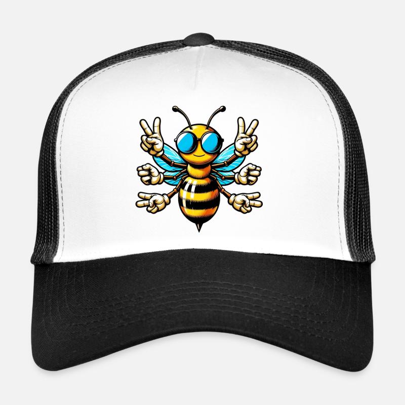 Biene mit Sonnenbrille - Trucker Cap - Weiß/Schwarz