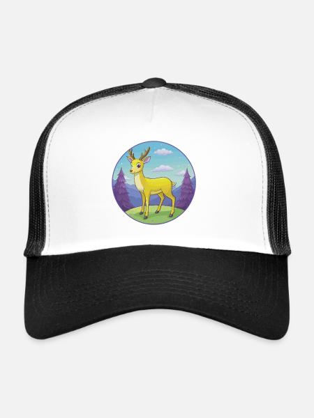 Deer Cute Kawaii Cartoon Clipart Animal Pet - Trucker Cap - white/black - Front
