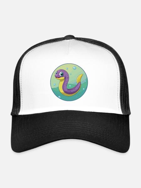 Eel Cute Kawaii Cartoon Clipart Animal Pet - Trucker Cap - white/black - Front