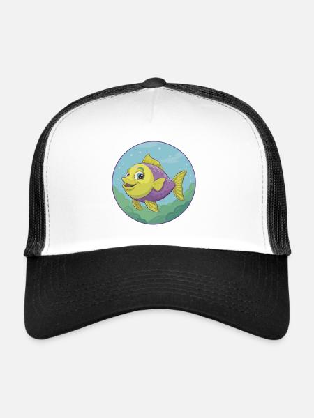 Fish Cute Kawaii Cartoon Clipart Animal Pet - Trucker Cap - white/black - Front