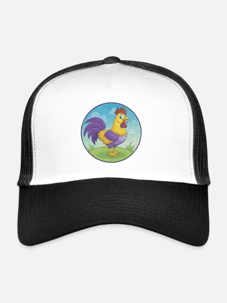 Coq mignon Kawaii dessin animé Clipart Animal de compagnie - Casquette trucker  - blanc/noir - Devant