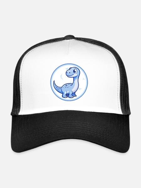 Dinosaur Blue Kawaii Cartoon Character Clipart Pet - Trucker Cap - white/black - Front