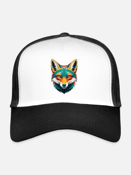 Fox Cute Kawaii Cartoon Clipart Animal Face - Trucker Cap - white/black - Front