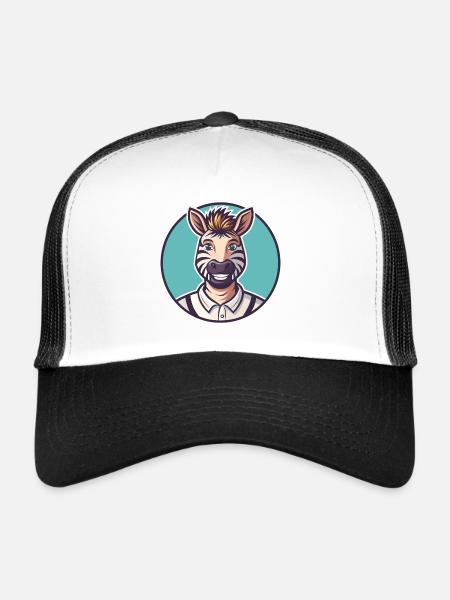 Zebra Kawaii Cartoon Character Animal Pet Face - Trucker Cap - white/black - Front