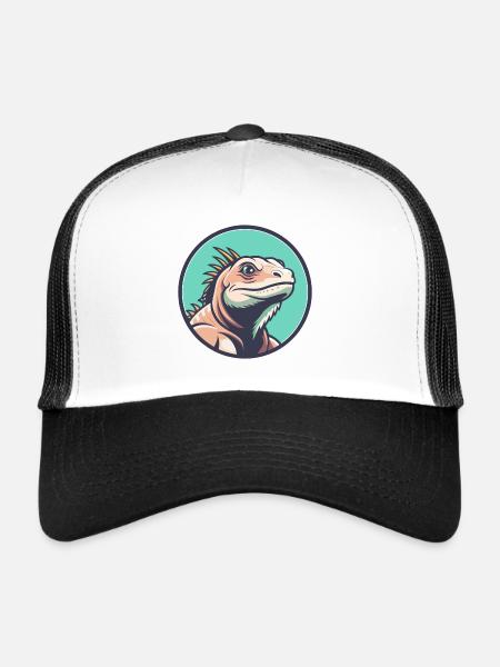 Iguana Kawaii Cartoon Character Animal Pet Face - Trucker Cap - white/black - Front