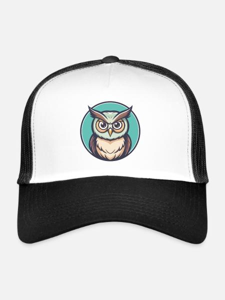 hibou kawaii dessin animé personnage animal visage d’animal - Casquette trucker  - blanc/noir - Devant