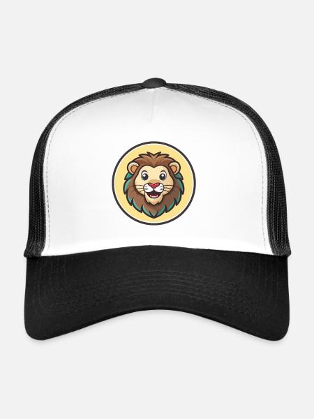 Lion Kawaii Dessin Animé Personnage Animal Animal Visage - Casquette trucker  - blanc/noir - Devant