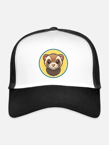 Ferret Kawaii Cartoon Character Animal Pet Face - Trucker Cap - white/black - Front