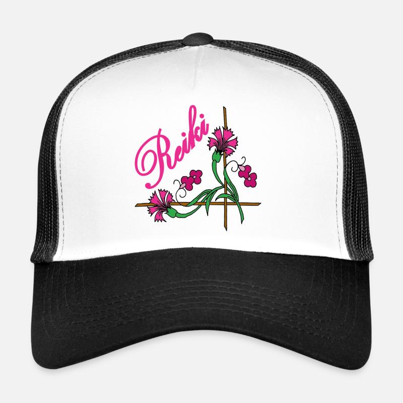 reiki schrift mit blume 9 rosa Trucker Cap
