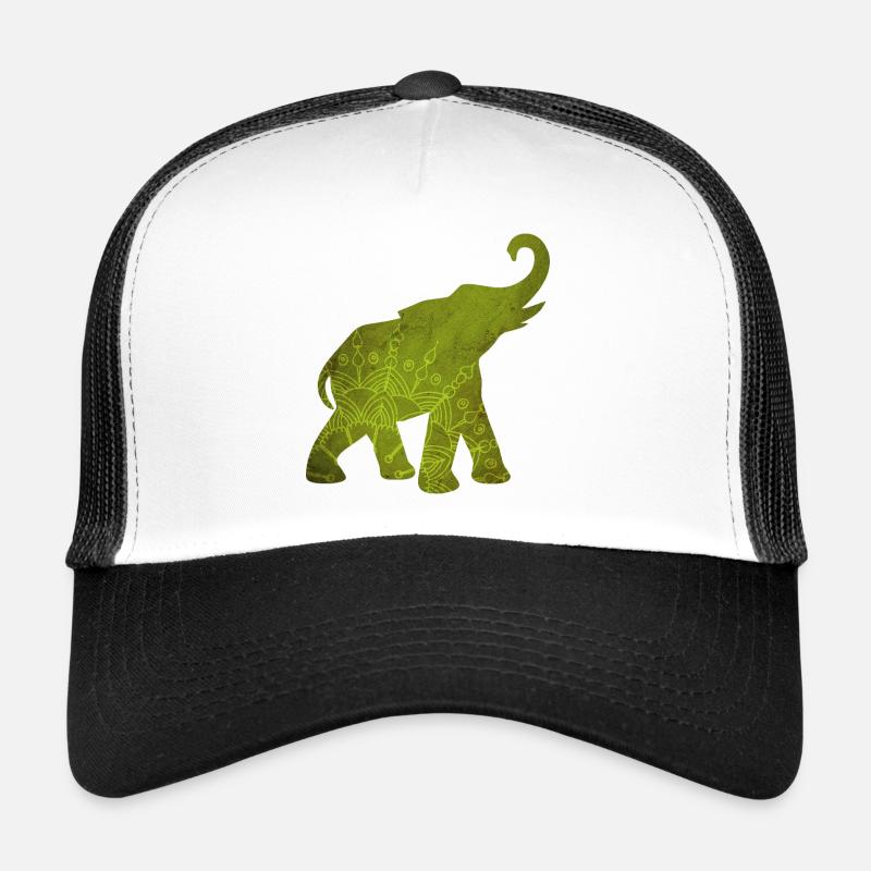 Yoga Green Elephant Pattern Mediatation India om Trucker Cap