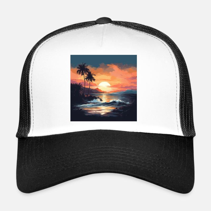 Tropical sunset on the beach - Trucker Cap - white/black