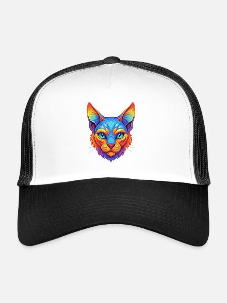 Chat Rex allemand, race de chat, dessin animé, animal de compagnie kawaii - Casquette trucker  - blanc/noir - Devant