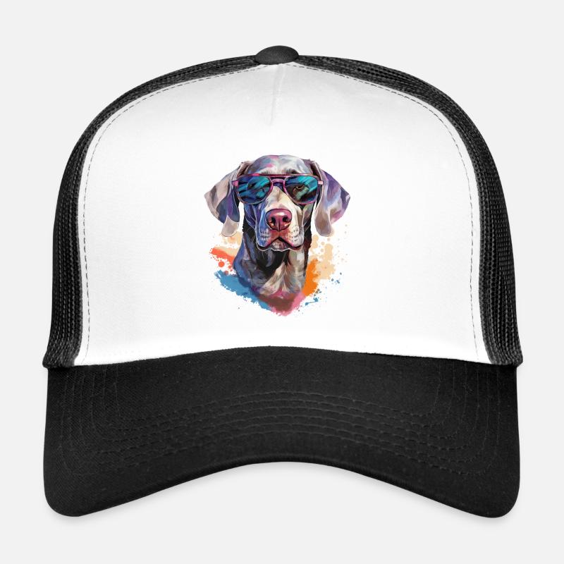 Braque de Weimar avec lunettes de soleil - Casquette trucker  - blanc/noir