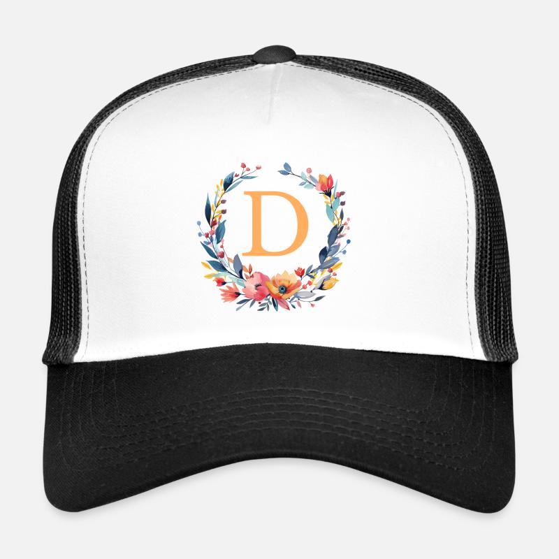 D Monogram, Flower Wreath, Personalizable Trucker Cap