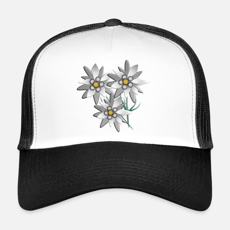 Schneeweiß Edelweiß Blütenprint - Trucker Cap - Weiß/Schwarz
