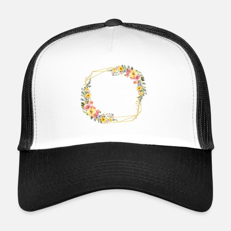 Floral, bunt, geometrisch, personalisierbar - Trucker Cap - Weiß/Schwarz