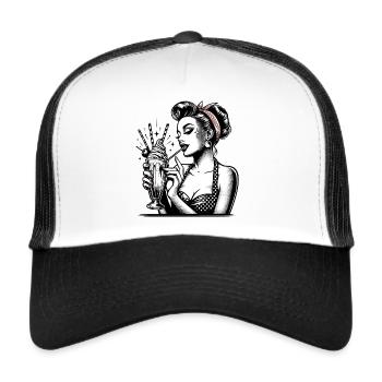 Rockabilly Milchshake Pin Up Girl Geschenk - Trucker Cap - Weiß/Schwarz - Vorne