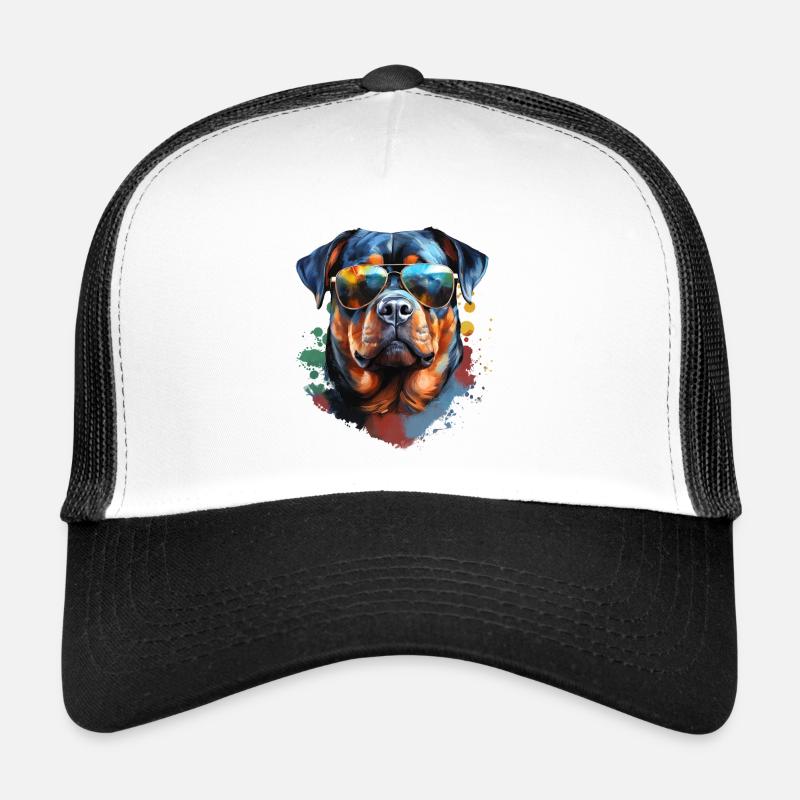 Rottweiler mit Sonnenbrille - Trucker Cap - Weiß/Schwarz
