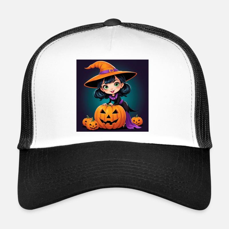 Sorcière d’Halloween - Casquette trucker  - blanc/noir