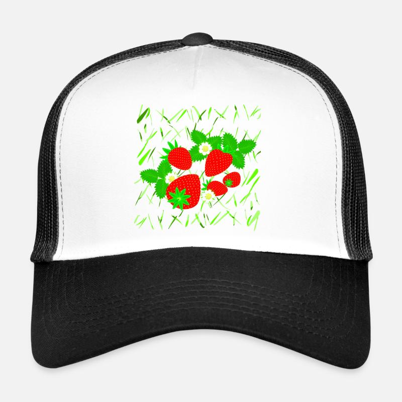 Fraises de différentes tailles - Casquette trucker  - blanc/noir