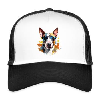 Bull terrier with sunglasses - Trucker Cap - white/black - Front