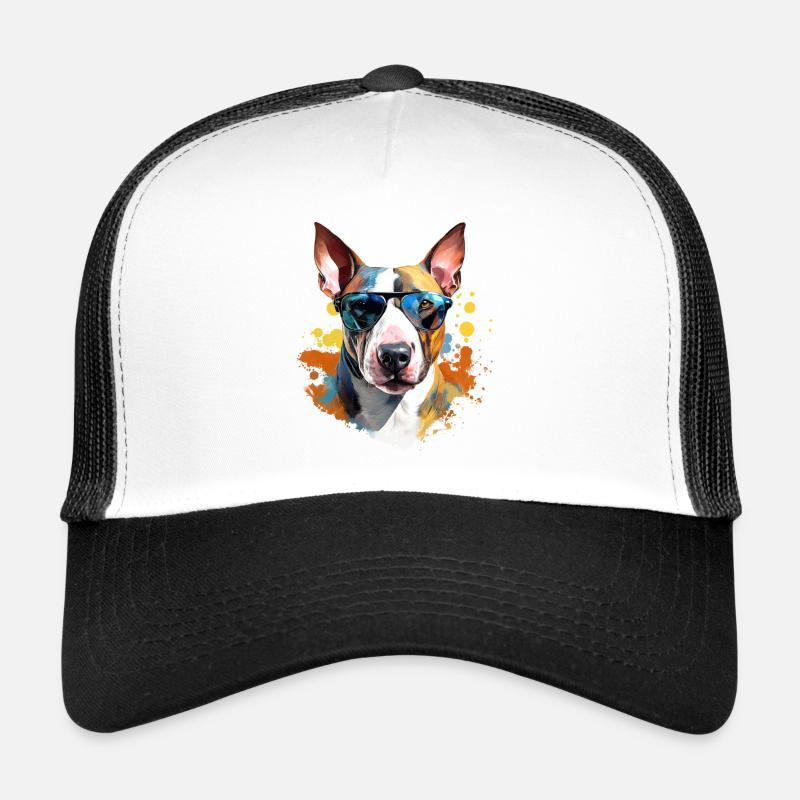 Bullterrier mit Sonnenbrille - Trucker Cap - Weiß/Schwarz