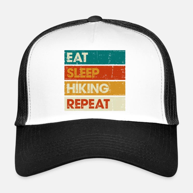 Eat Sleep Hiking Repeat Distressed Stripes Trucker Cap