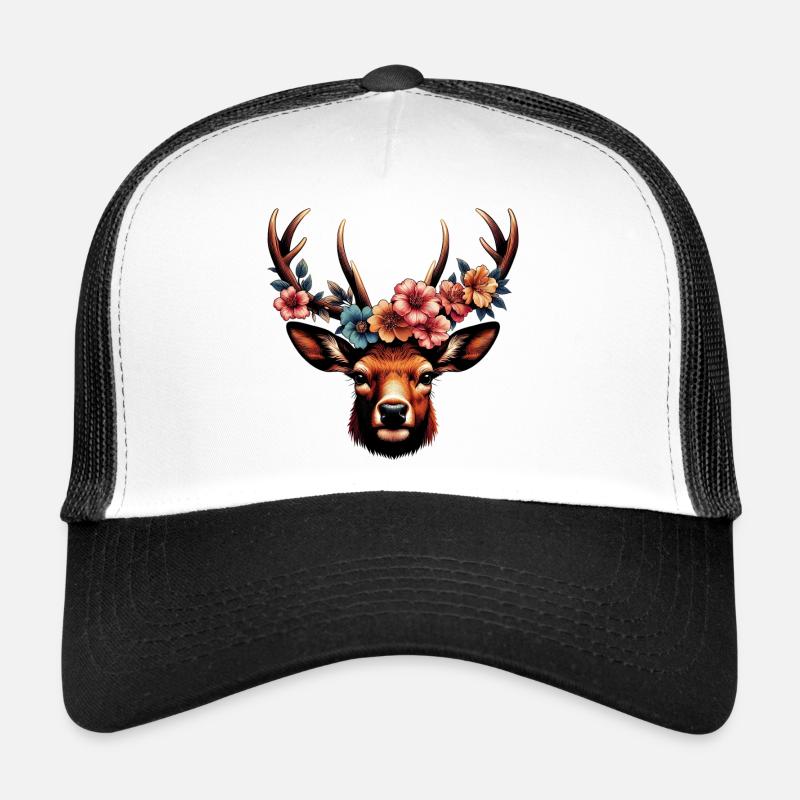 Cerf avec des fleurs Casquette trucker 