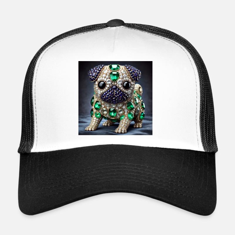 Exclusive Pug Design Shirt - Trucker Cap - white/black