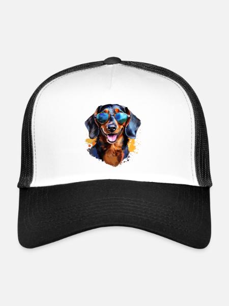 Teckel avec lunettes de soleil - Casquette trucker  - blanc/noir - Devant