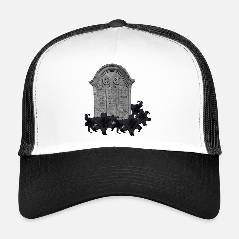 Grabstein mit Lilien, gothic design - Trucker Cap - Weiß/Schwarz