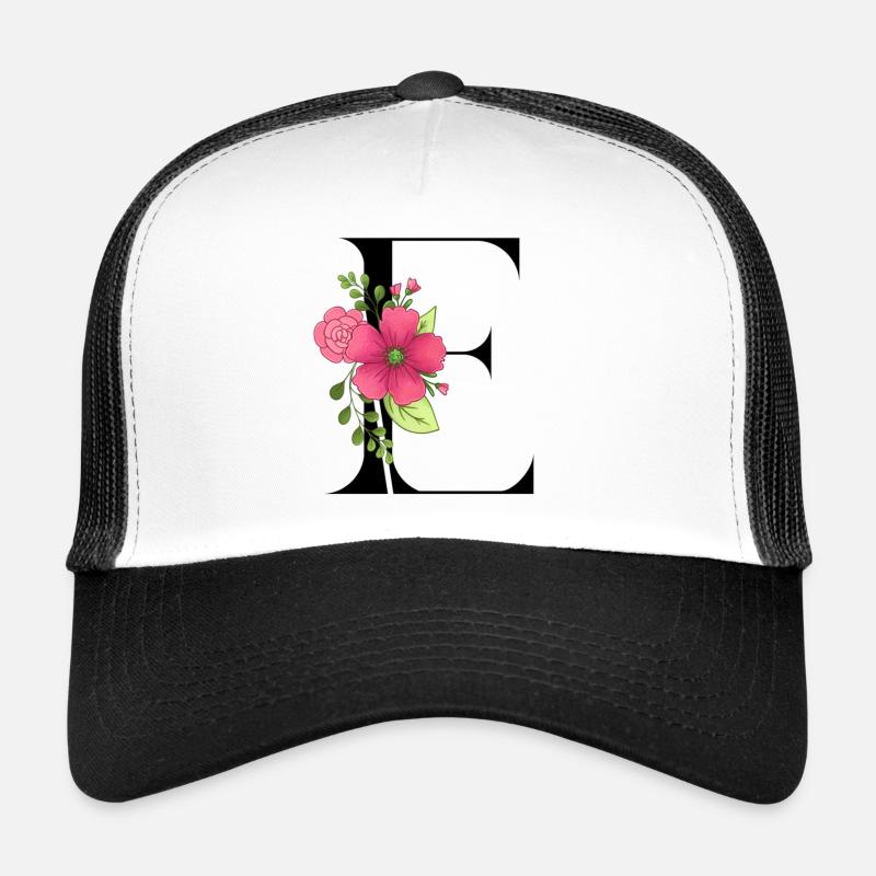 Elegant letter 'E' with flowers - Trucker Cap - white/black