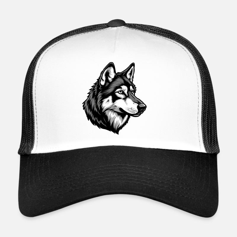 Porträtillustration eines atemberaubenden Wolfes - Trucker Cap - Weiß/Schwarz