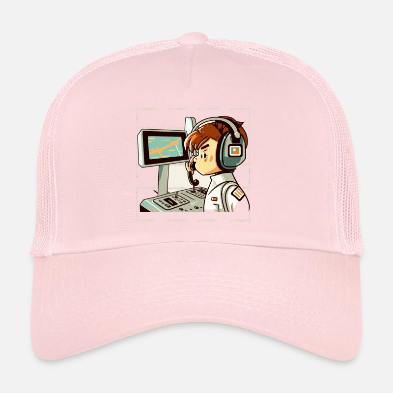 Connected Workspace: Person with Headset and Contr Trucker Cap